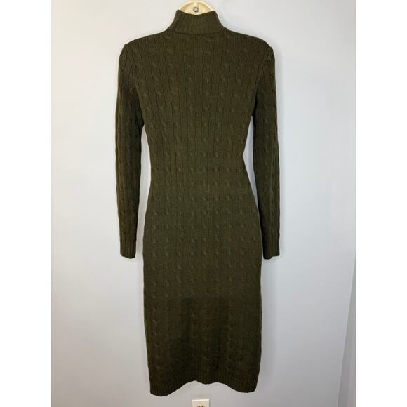 Ralph Lauren Black Label Cashmere Cable Knit Sweater Dress Button Front Green S - Picture 6 of 10